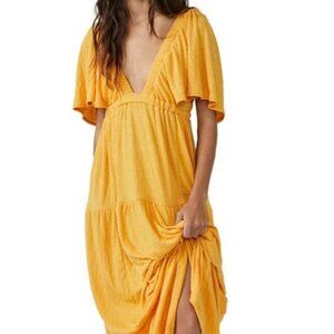 Free People La La Maxi Dress Yellow Bird Of Paradise Size Medium M